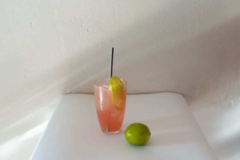 House-made pink lemonade with raspberries and mint